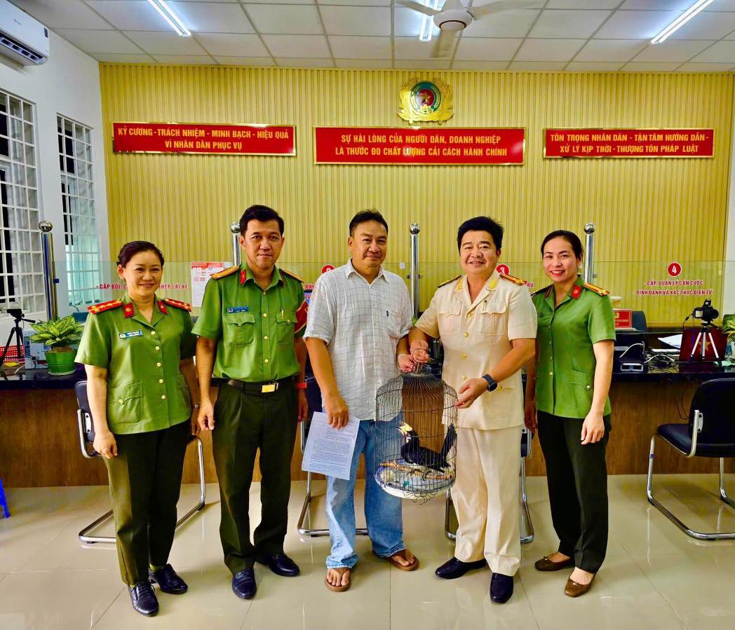 Thuan Giao Ward Police receive rare Cat Cao birds flying into people's houses. Photo: Thuan Giao Ward Police