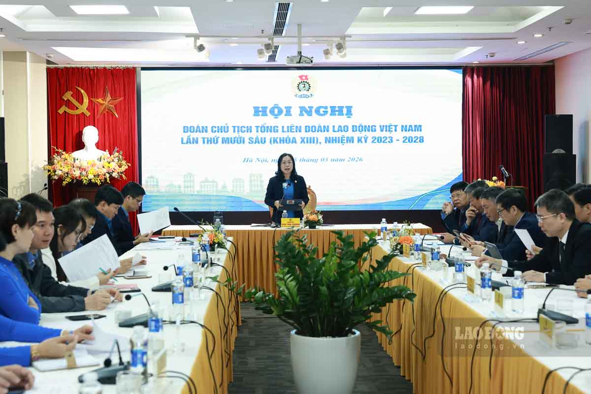 Hội nghị lần thứ XVI Đoàn Chủ tịch Tổng LĐLĐVN (khóa XIII), nhiệm kỳ 2023 - 2028. Ảnh: Hải Nguyễn