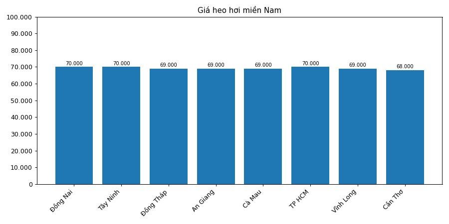 Giá heo hơi hôm nay 5.3 tại khu vực miền Nam. Đồ họa: Thùy Linh