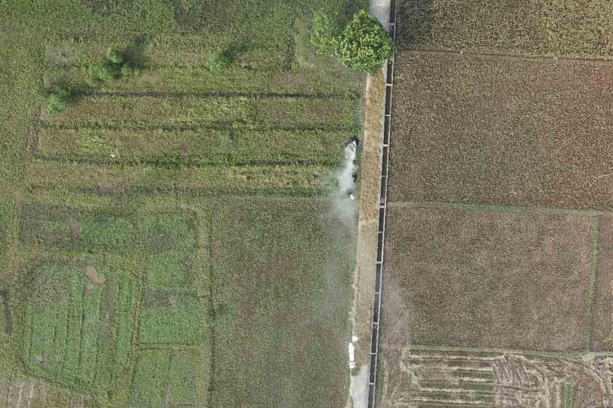 Khu vực đốt rơm rạ chụp từ UAV. Ảnh: NRSD.