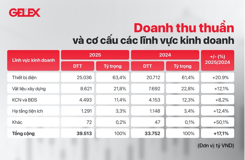 Sự tăng trưởng của GELEX khá đồng đều từ tất cả các lĩnh vực cốt lõi. Ảnh: GELEX