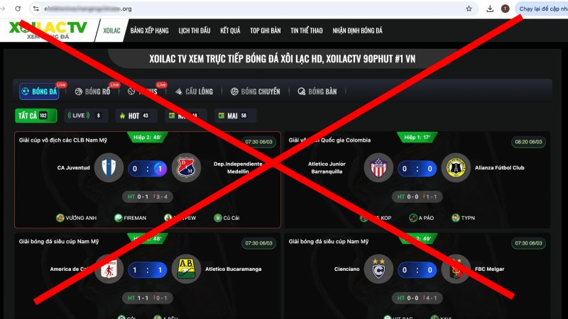 A website named Xoi Lac TV is still operating, recorded on the morning of March 6. Photo: Taken from the website