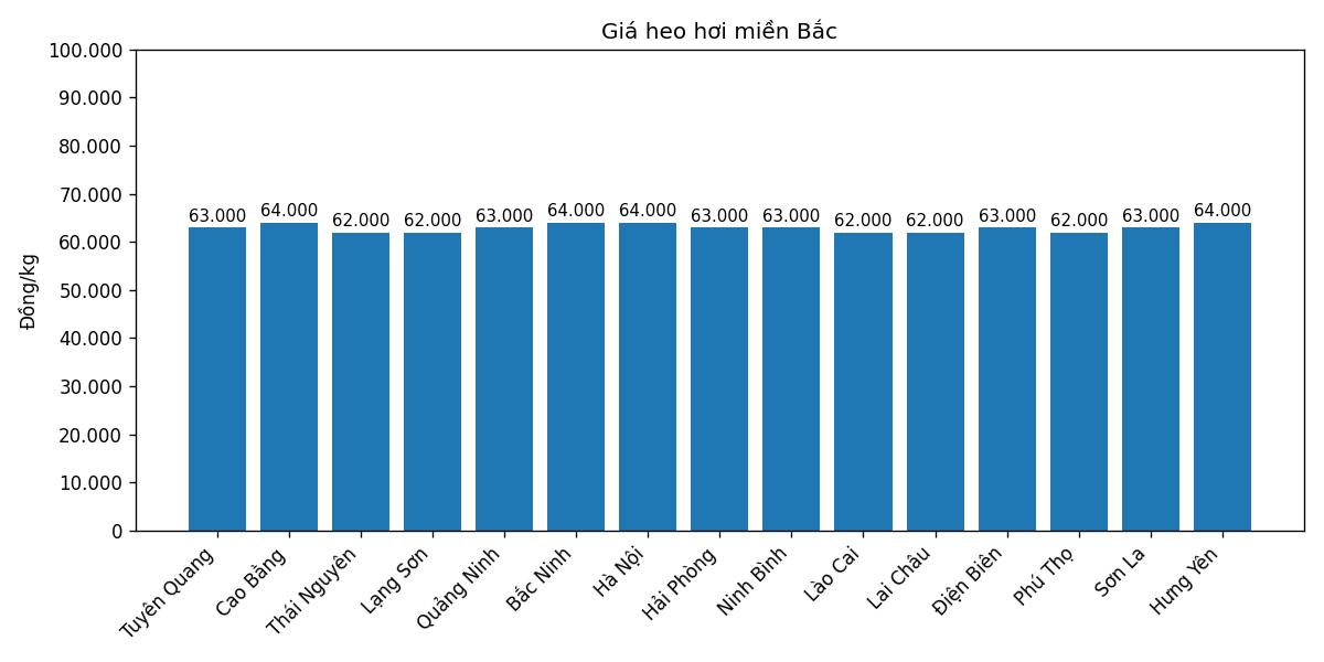 Giá heo hơi hôm nay 6.3 tại khu vực miền Bắc. Đồ họa: Thùy Linh