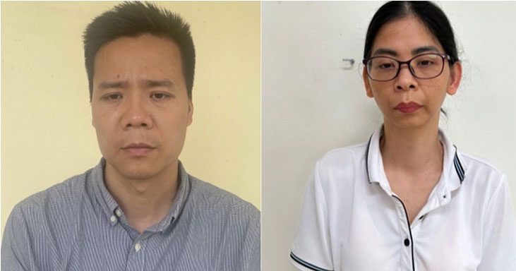 Ông trùm sản xuất thực phẩm chức năng giả Nguyễn Năng Mạnh và 1 bị can liên quan trong vụ án. Ảnh: Công an cung cấp