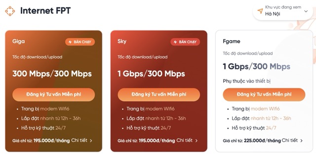 Giá các gói cước của FPT tăng hơn so với trước. Ảnh: Đức Vân