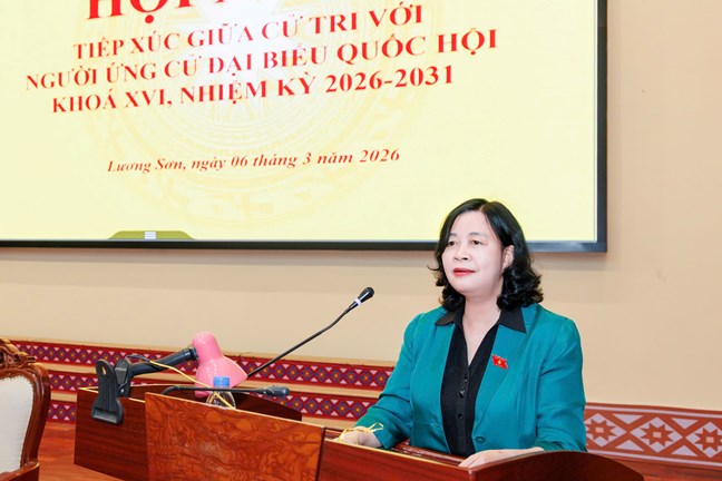 Politburo Member, Secretary of the Party Central Committee, Secretary of the Party Committee of the Fatherland Front, Central mass organizations, Chairman of the Central Committee of the Vietnam Fatherland Front Bui Thi Minh Hoai presents the Action Program at the Conference. Photo: Quang Vinh