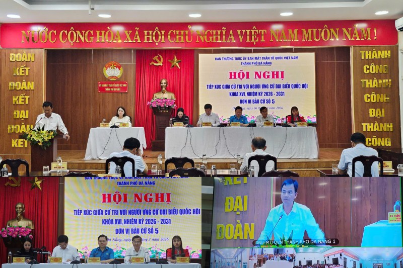 Ứng viên Quốc hội khóa XVI tiếp xúc cử tri trực tuyến tại Đà Nẵng. Ảnh: Hoàng Bin