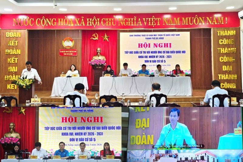 Ứng cử viên Quốc hội khóa XVI tiếp xúc cử tri trực tuyến tại Đà Nẵng tối 6.3. Ảnh: Hoàng Bin