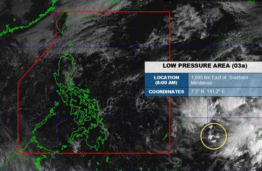 Áp thấp mới hình thành gần Biển Đông. Ảnh: PAGASA