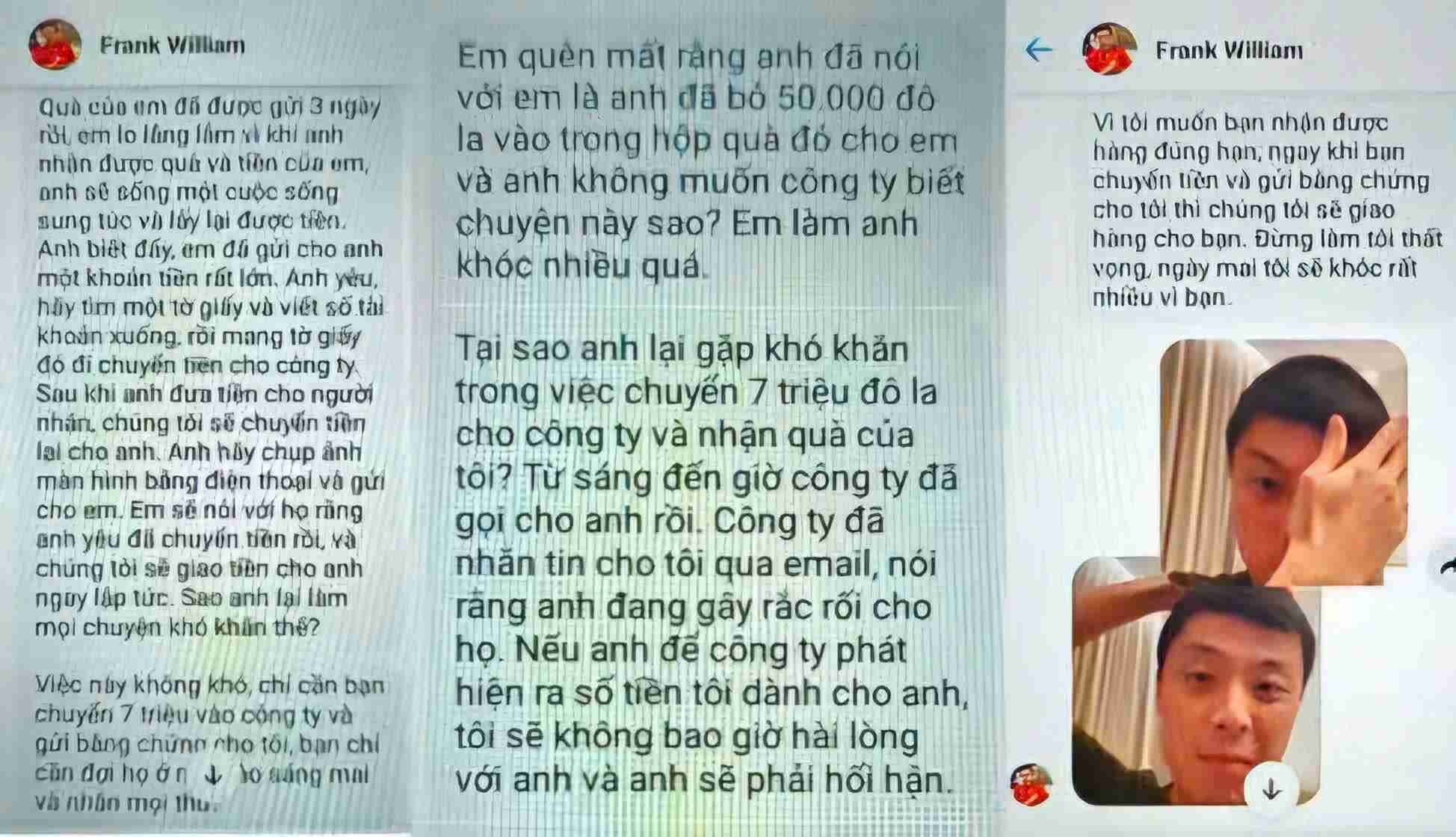Tin nhắn soái ca giả quen qua mạng nhắn cho chị T để lừa đảo. Ảnh: Công an cung cấp 