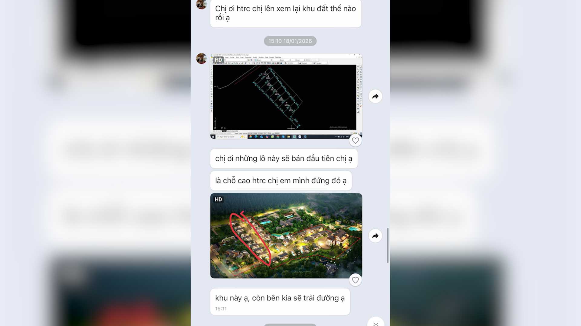 Phóng viên liên tục nhận được tin nhắn cập nhật tiến độ dự án từ nhân viên Công ty Lộc Sơn Hà. Ảnh: NHÓM PV
