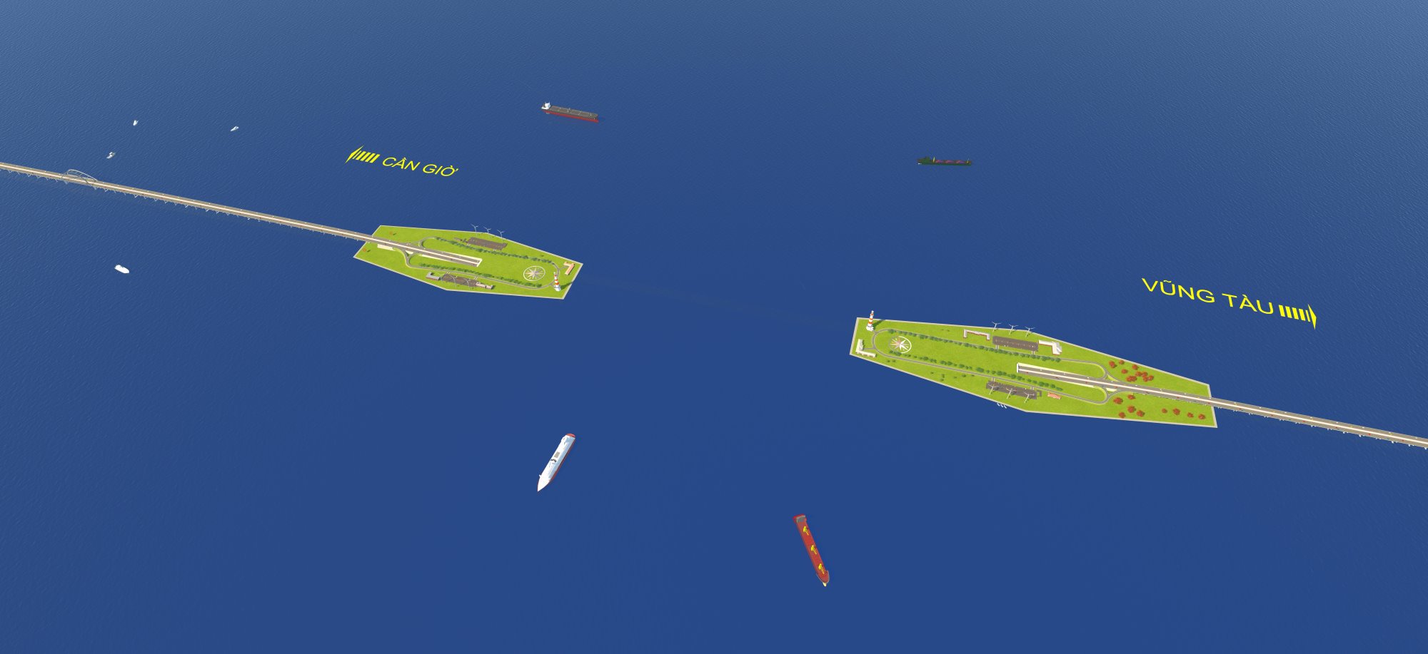 Tuyến đường vượt biển nối Cần Giờ - Vũng Tàu đảm bảo tĩnh không thông thuyền 150 m.  Ảnh: Vingroup