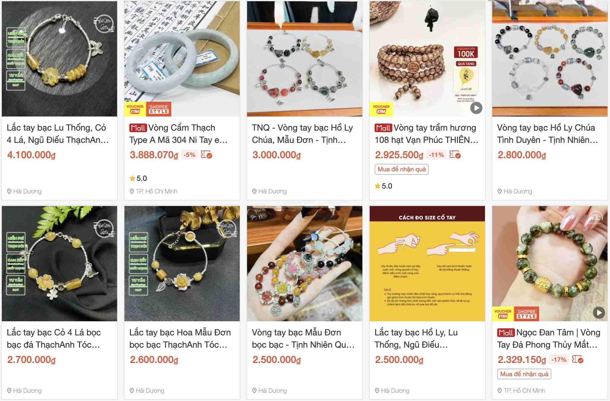 Những sản phẩm phong thủy giá cao tích hợp sẵn trên các giỏ hàng online. 