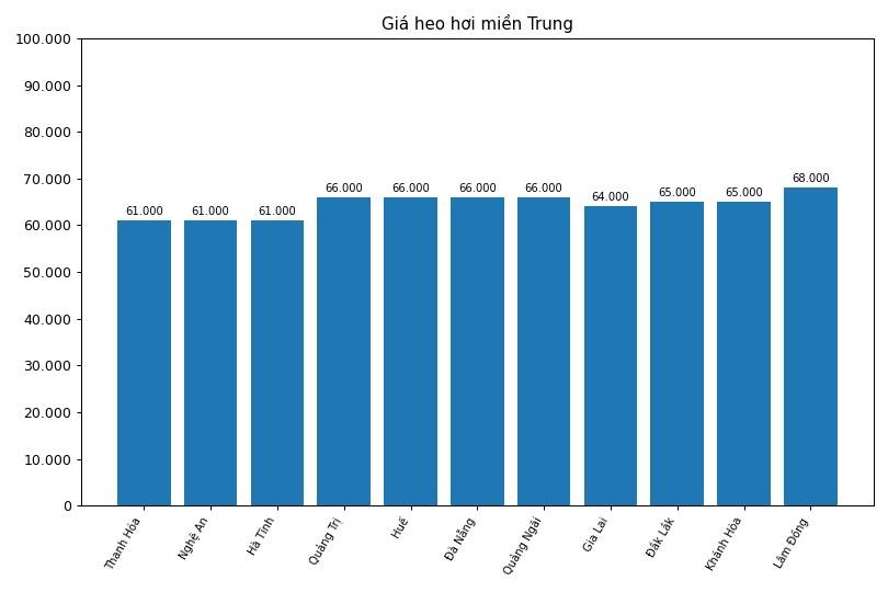 Giá heo hơi hôm nay 9.3 tại khu vực miền Trung. Đồ họa: Thùy Linh