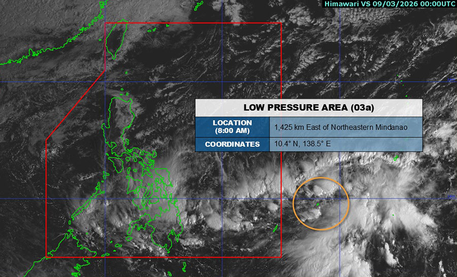 Low pressure near the East Sea is likely to strengthen into a storm in the next 24 hours. Photo: PAGASA
