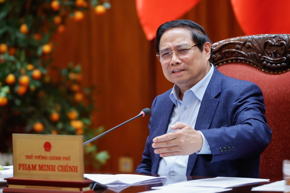 Prime Minister Pham Minh Chinh gives opinions on the policy of investing in the Bao Ha - Lai Chau expressway; planning and attracting investment in Lai Chau airport. Photo: VGP/Nhat Bac