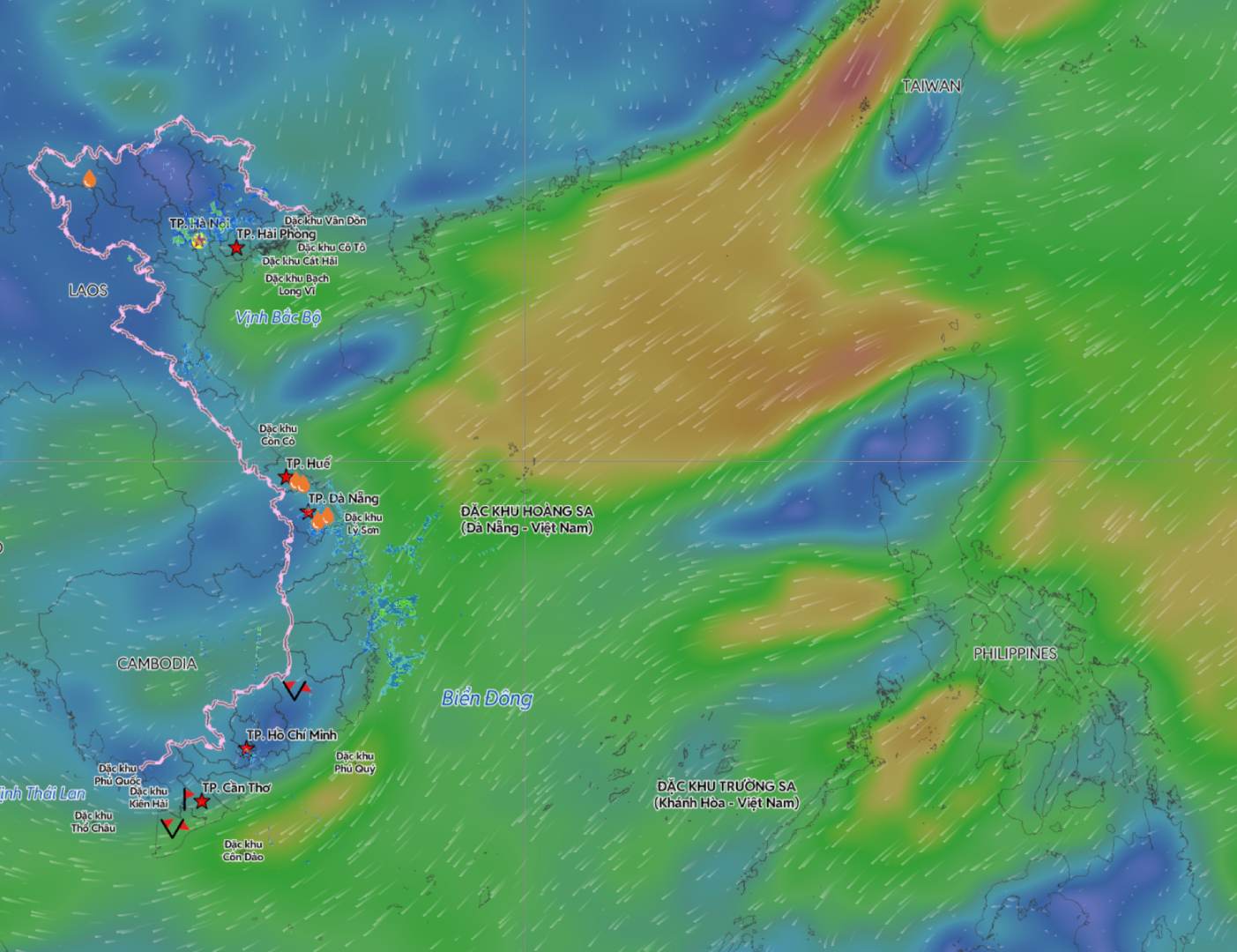 Weather forecast for the Gulf of Tonkin, North East Sea and some sea areas with strong winds and rough seas. Image source: Vietnam Disaster Monitoring System