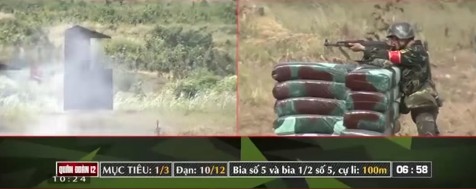 Đại úy Thăng Văn Cương hạ gục 3/3 mục tiêu trong thời gian rất ngắn. Ảnh cắt từ video  
