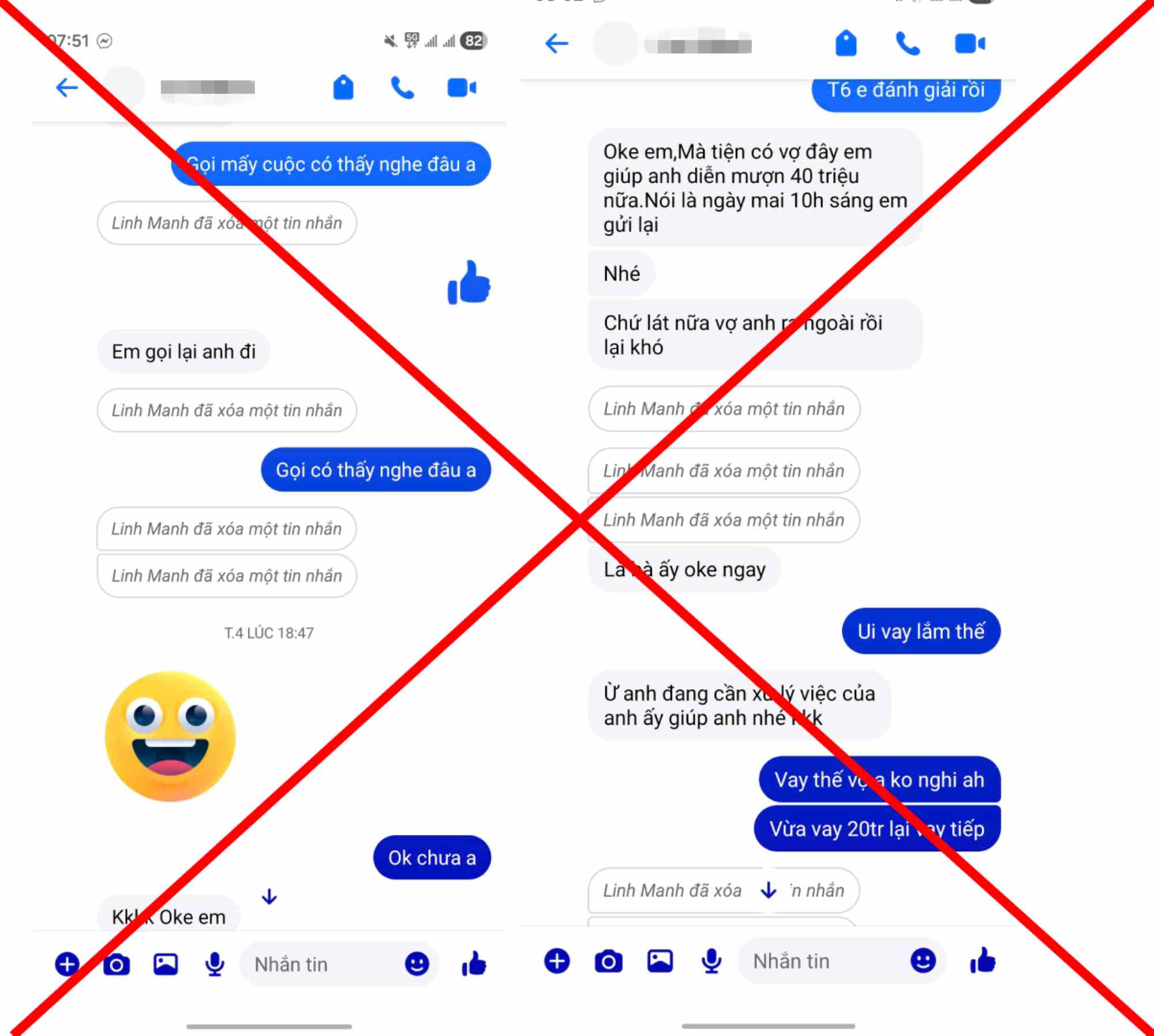 After defrauding 20 million VND, the scammer removed messages in Messenger. Photo: Character provided