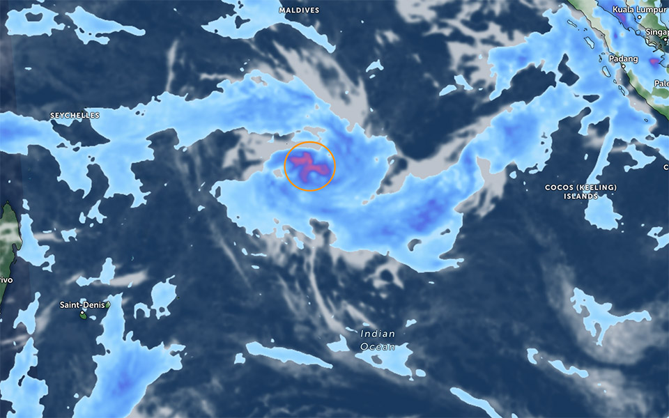 Low pressure causes widespread rain in the Indian Ocean. Photo: DWD