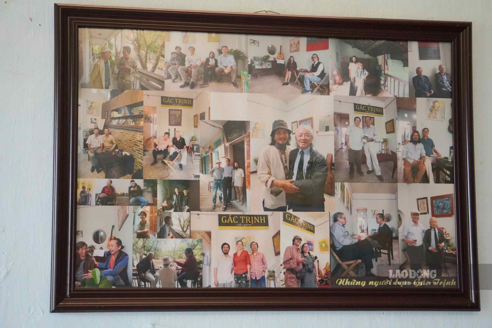 Toàn bộ không gian Gác Trịnh trưng bày rất nhiều bức tranh, ảnh về chân dung cố nhạc sĩ và những người bạn, người em và người hâm mộ. Ảnh: Nguyễn Luân.