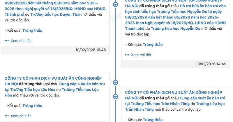 Công ty suất ăn Hà Nội trúng 148 gói thầu, 505.8 tỷ đồng