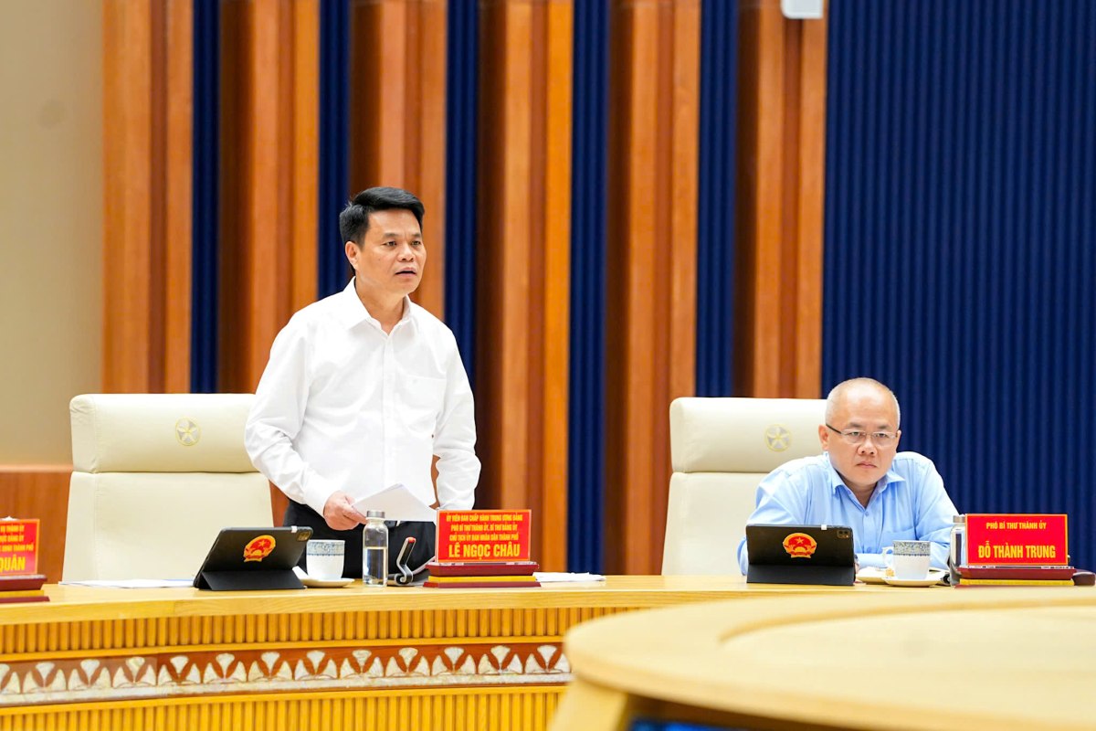 Chairman of the City People's Committee Le Ngoc Chau speaks to direct at the meeting. Photo: Hai Phong e-Portal