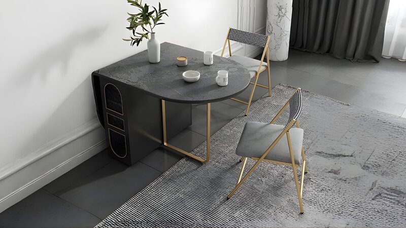 Bàn ăn mặt đá thông minh gấp gọn – tiết kiệm diện tích, Ảnh: Kim Phát