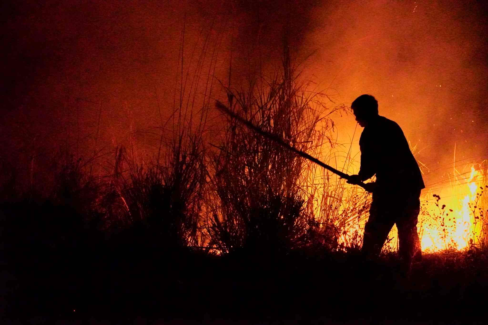 People extinguish the fire in the forest in Na Tau commune, Dien Bien province. Photo: Na Tau commune