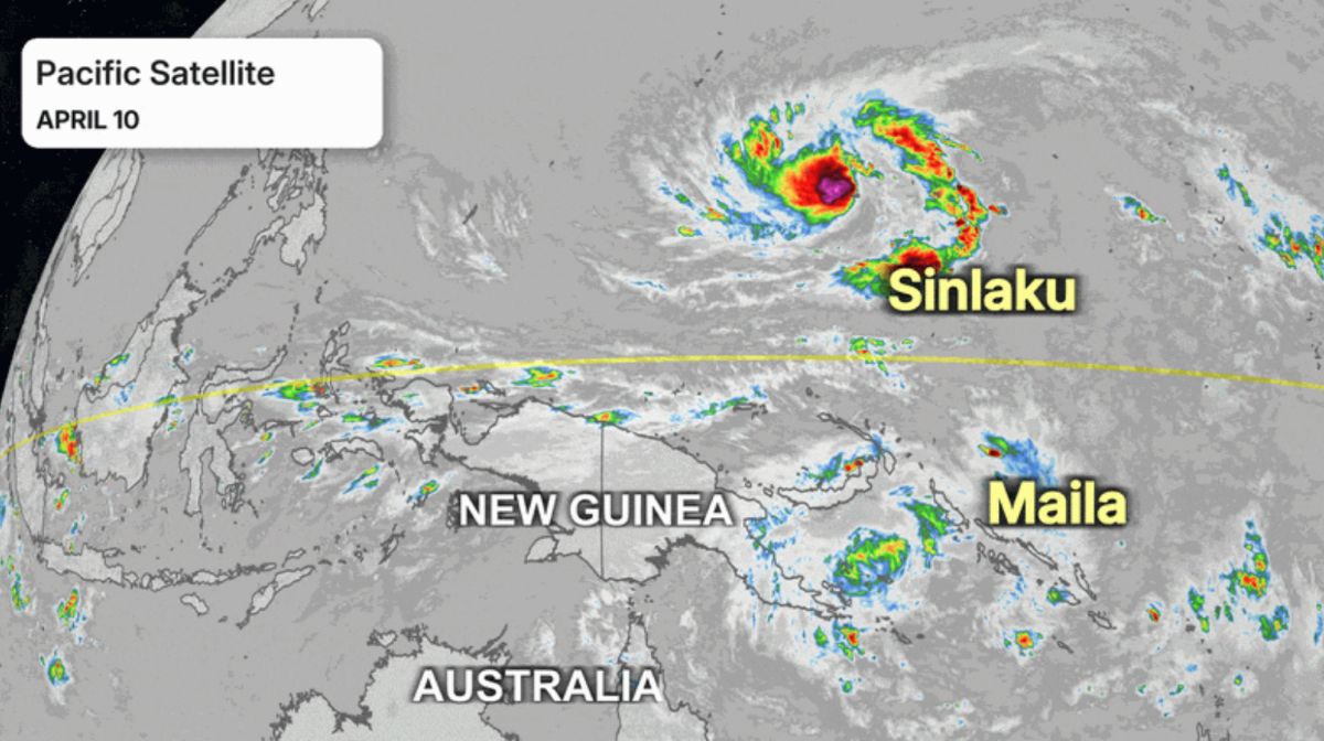Twin storms Maila and Sinlaku on April 10, 2026. Photo: Pacific Satellite