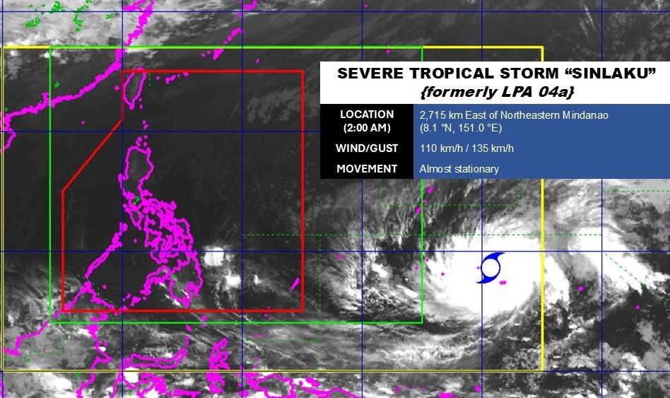 Vị trí tâm bão Sinlaku lúc. Ảnh: PAGASA