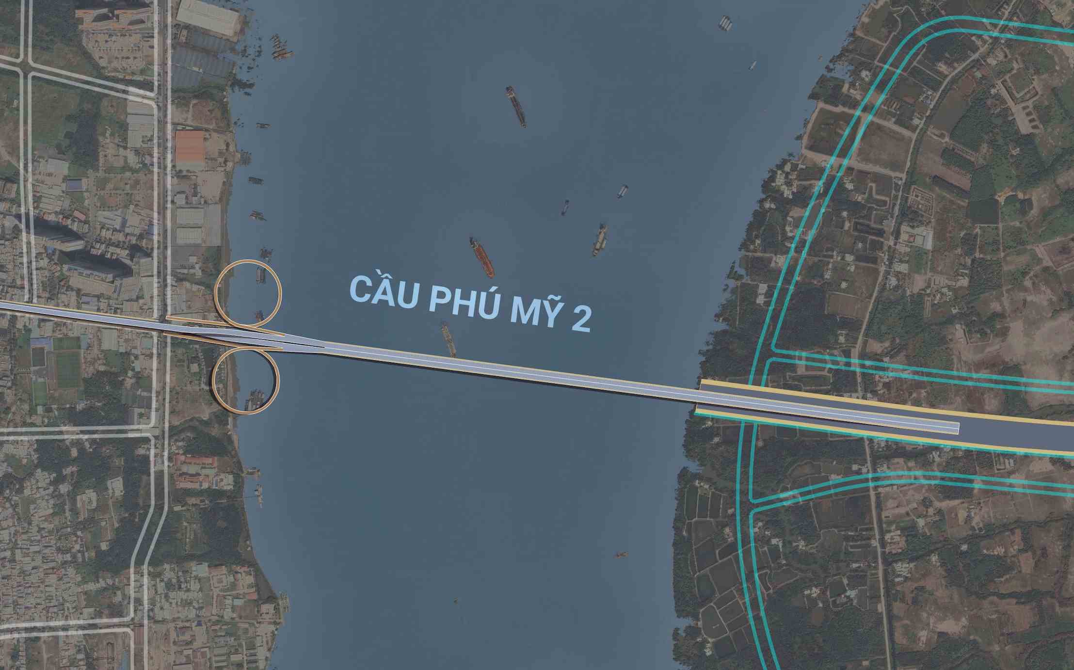 Tại khu vực kết nối giữa cầu Phú Mỹ 2 với đường Đào Trí, nút giao được thiết kế hình xoắn ốc cho xe thuận tiện lên xuống theo hai hướng.  Ảnh: Sở Xây dựng TPHCM