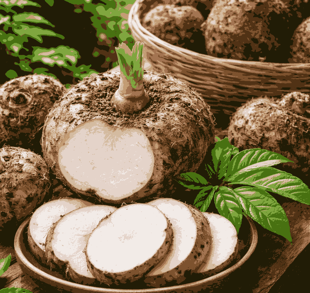 Khoai nưa, also known as củ nưa, is a wild plant with the effect of supporting the body to eliminate uric acid. Graphic photo: Quang Minh