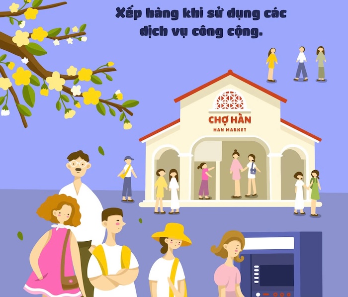 Các thông điệp ứng xử văn minh được minh họa sinh động, dễ hiểu đã bắt đầu xuất hiện tại các khu vực công cộng. Ảnh: Sở VHTT&DL