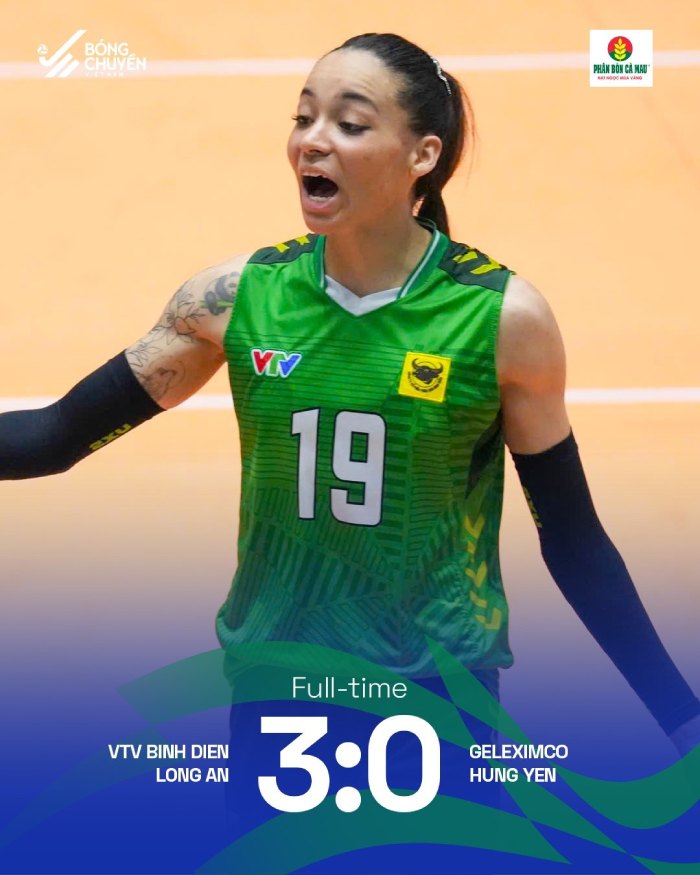 VTV Bình Điền Long An vượt qua Geleximco Hưng Yên 3-0. Ảnh: Bóng chuyền Việt Nam