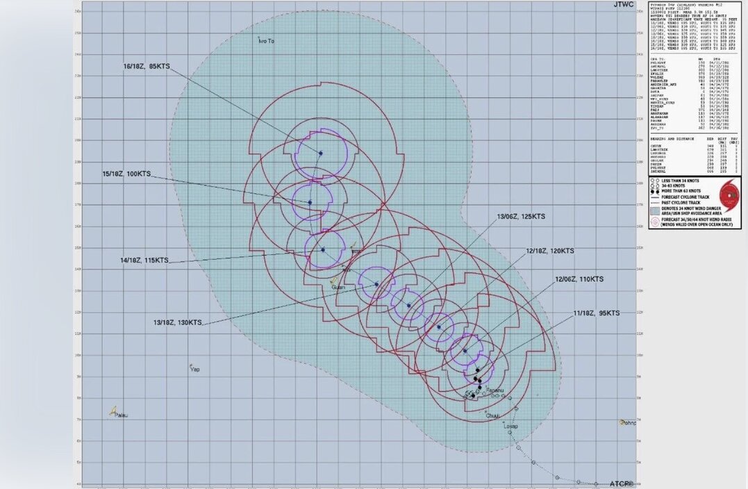 Typhoon Sinlaku changes direction early morning 12. 4. Photo: JTWC