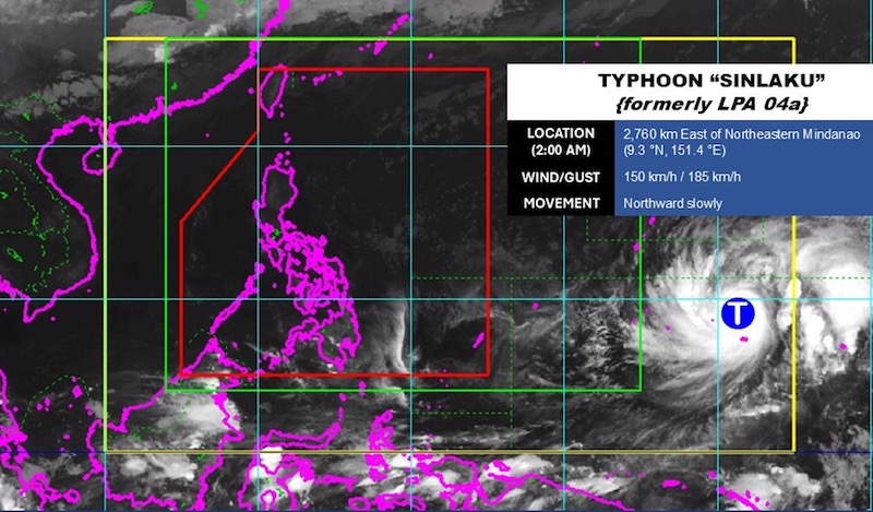 太平洋で活動するスーパー台風シナク。写真:PAGASA