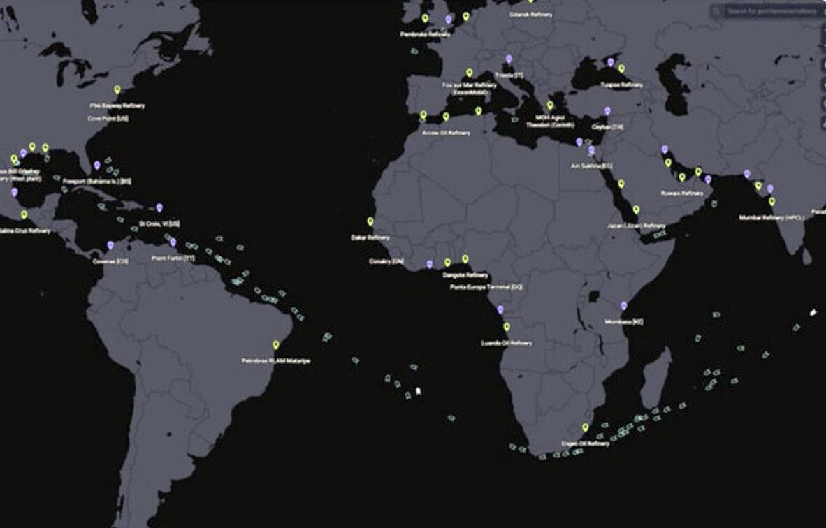 Mr. Trump posted a map of hollow super tankers heading to the US to buy oil. Photo: TruthSocial/ @realDonaldTrump