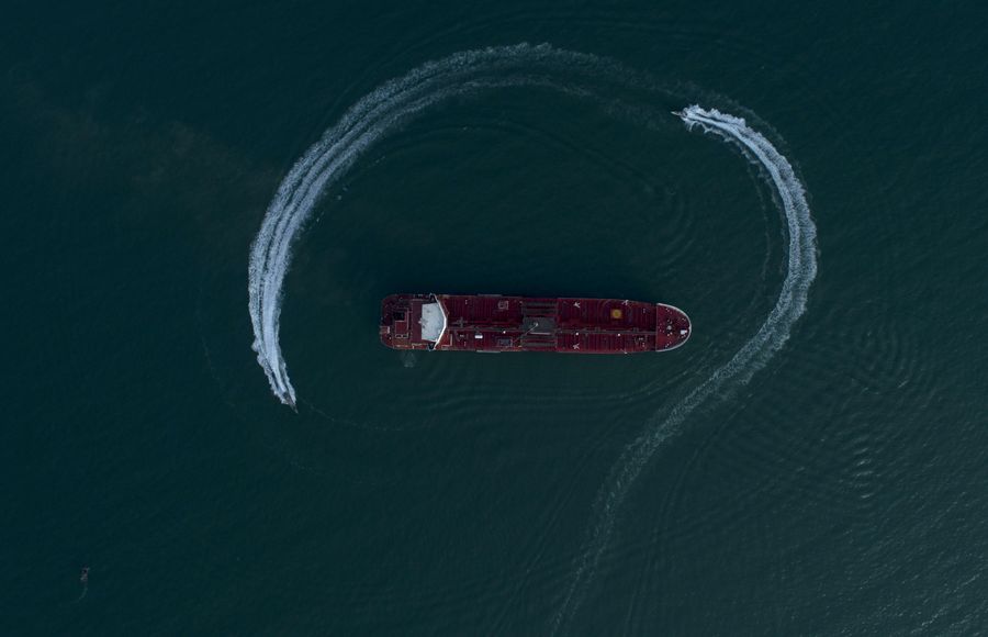 A tanker in the Hormuz Strait area when trading activities are taking place normally. Photo: Xinhua