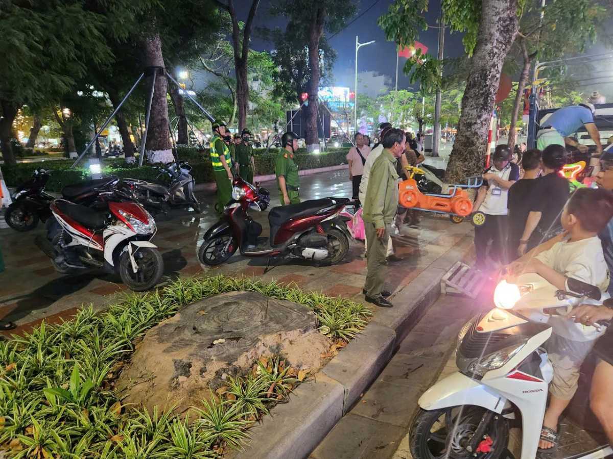 Las fuerzas funcionales descubrieron e incautaron coches eléctricos de juguete que operaban ilegalmente en áreas prohibidas para negocios en la franja central. Foto: Policía de Hai Phong