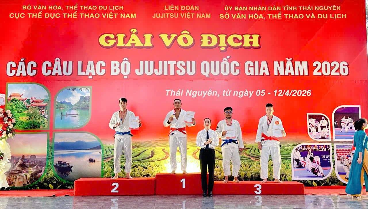 Các vận động viên Jujitsu Nghệ An xuất sắc giành huy chương tại Giải vô địch các CLB Jujitsu quốc gia năm 2026. Ảnh: Ngọc Anh