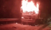 Scene of a tractor-trailer catching fire fiercely on National Highway 12A. Photo: People provided