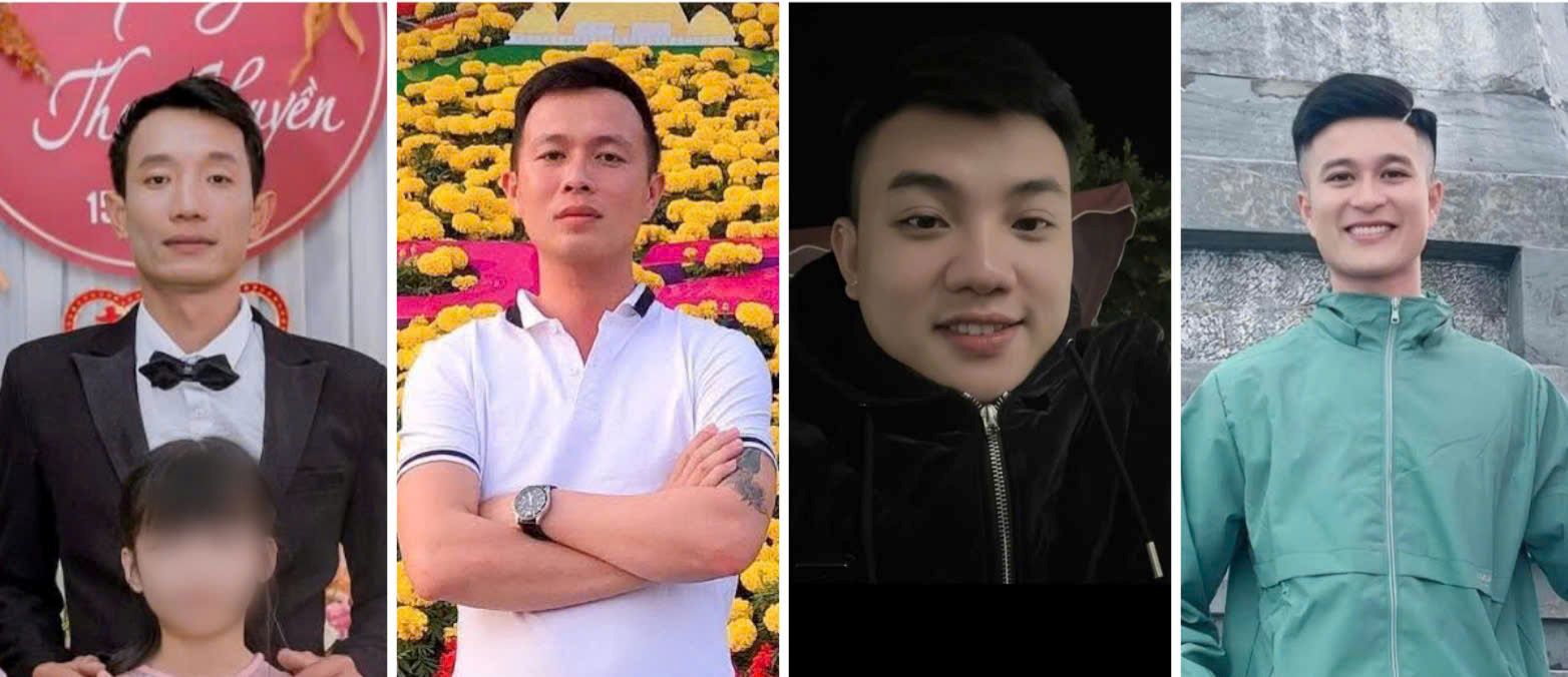 Chân dung 4 “người hùng” cứu 2 cháu bé đuối nước ở Hoàng Châu (Cát Hải, Hải Phòng) là anh Sáng, anh Long, anh Hải và anh Thái. Ảnh: Page Hoàng Châu