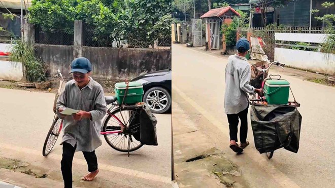 Touching scene of a hard-working father cycling around the neighborhood inviting his daughter to marry. Photo: NVCC