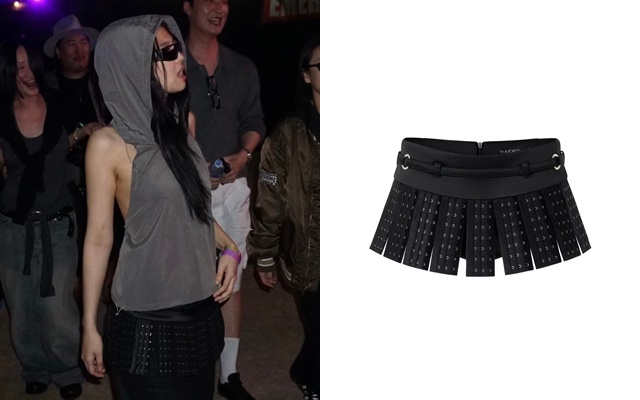 Jennie diện thiết kế skort (quần shorts giả váy) với chi tiết móc cài kim loại độc đáo được cho là sáng tạo của thương hiệu Việt BUPBES, hiện có giá khoảng 140 USD (tương đương 3,6 triệu đồng).