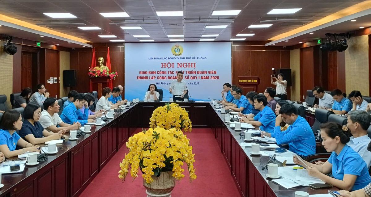 ハイフォン市労働組合連盟は、組合員拡大と労働組合基礎組織の設立に関する会議を開催しました。写真:マイ・ズン