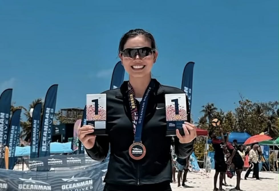 Anh Vien at the Oceanman Maldives swimming tournament. Photo: Cut from video