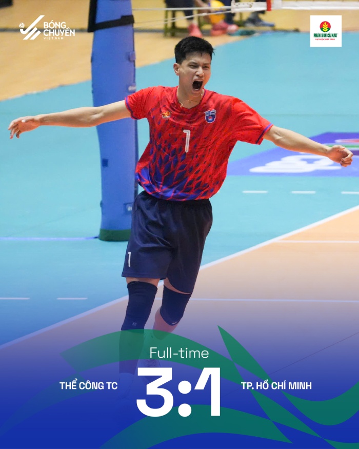 Thể Công Tân Cảng thắng TPHCM 3-1. Ảnh: Bóng chuyền Việt Nam