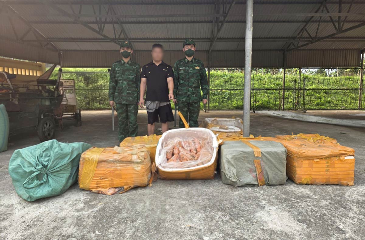 Lực lượng biên phòng bắt giữ vụ vận chuyển gần 500kg trứng gà non ở biên giới Quảng Ninh. Ảnh: Biên phòng Quảng Ninh