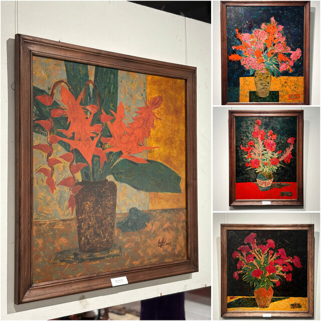 Các tác phẩm bình hoa được tạo nên bằng sơn Ta truyền thống. Ảnh: Khánh Linh